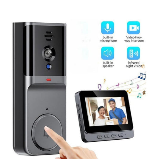 Câmara sem fios para campainha: 1080P, ângulo de visão de 170°, ecrã de 4,3 polegadas, à prova de água IPX65 para exterior, visão noturna