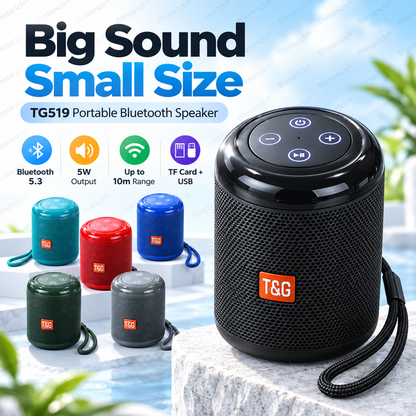 Bluetooth 5.3, som nítido de 5 W, reprodução a partir de cartão TF + USB,