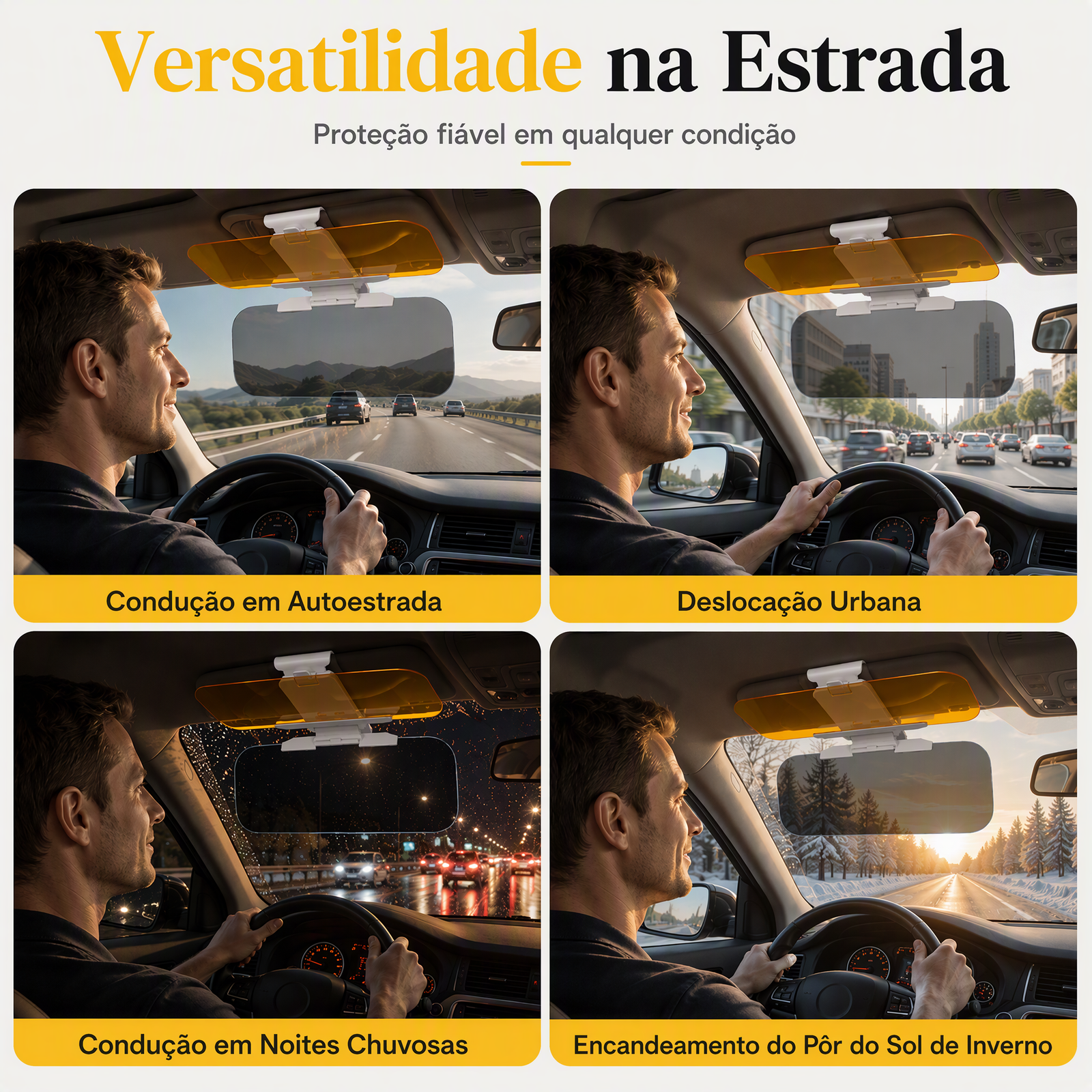 🚗 Poupe 50%! 🌙 Viseira universal HD antirreflexo – Segurança na condução de dia e de noite ✨
