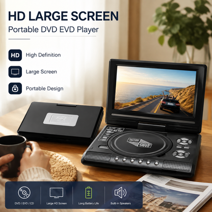📺 Leitor portátil de DVD/EVD de 7,8" com resolução HD – Ecrã grande, recarregável e compatível com DVD/CD/USB/SD – Perfeito para casa e viagens 🔥 50% de desconto