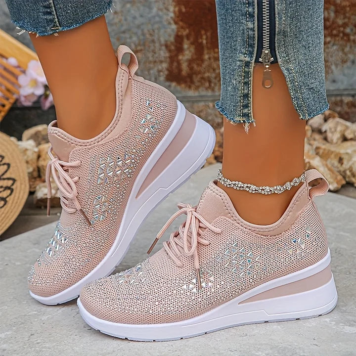 🔥🔥Dernier jour de promotion, profitez de 50 % de réduction🔥 Chaussures de sport orthopédiques respirantes pour femmes, style décontracté et tendance, ornées de strass incrustés.