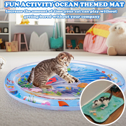 😻Tapete aquático para gatos – brinquedo interativo com peixinhos flutuantes + tapete refrescante de verão