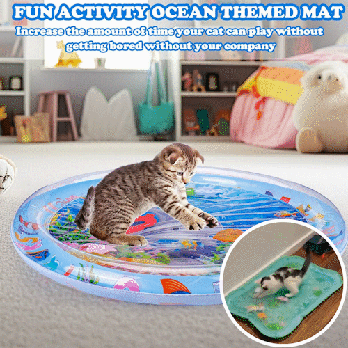 😻Tapete aquático para gatos – brinquedo interativo com peixinhos flutuantes + tapete refrescante de verão