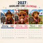 Calendário de parede engraçado com vacas das Terras Altas de 2027 | Calendário de parede A4 | Desenhado por Isabel Kline