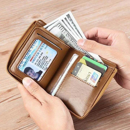 (🎁Vente chaude du Nouvel An 2024🎁) Portefeuille pour hommes avec fermeture éclair en cuir véritable (PROTÉGÉ RFID)✨