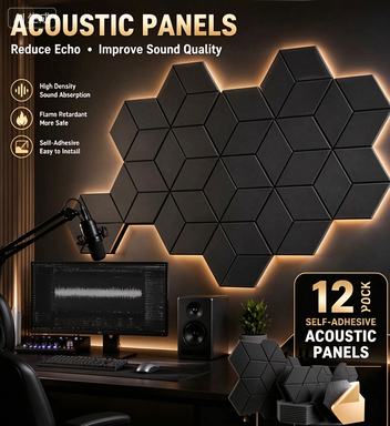 12-Pack Self-Adhesive Acoustic Panels - Sound Insulating Foam Panels for High-Density Walls, Y-Shaped Liner Design, Flame Retardant, Noise Absorption, Echo Elimination