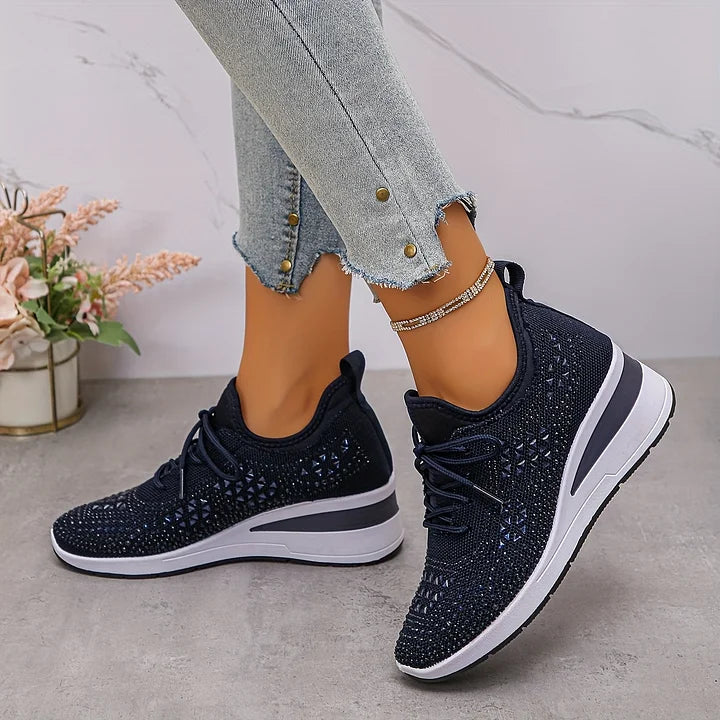 🔥🔥Dernier jour de promotion, profitez de 50 % de réduction🔥 Chaussures de sport orthopédiques respirantes pour femmes, style décontracté et tendance, ornées de strass incrustés.