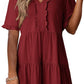 🔥Promoção de Verão 2026: 49% de desconto🌈Vestido feminino casual com decote em V, folhos, corte em A e corte solto