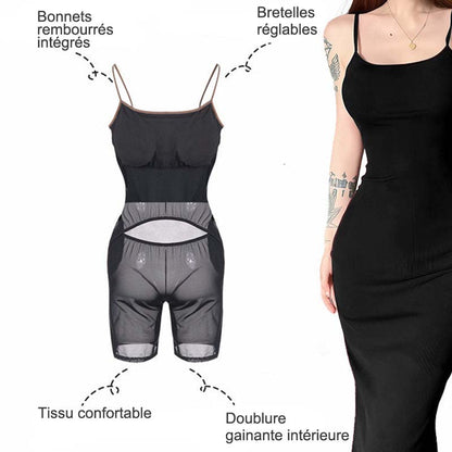 Robe Unie Ajustée à Bretelles Spaghetti