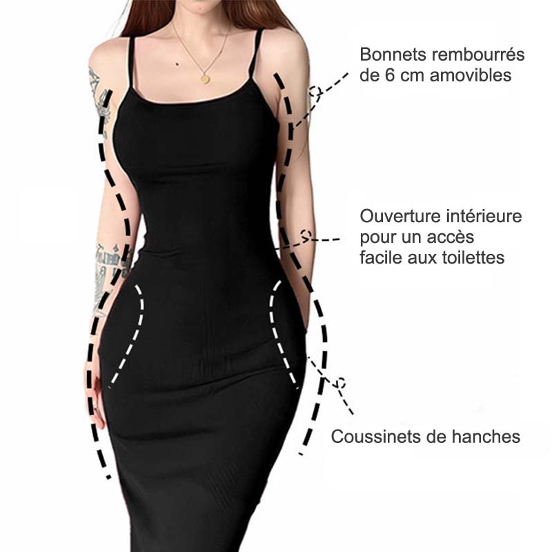 Robe Unie Ajustée à Bretelles Spaghetti