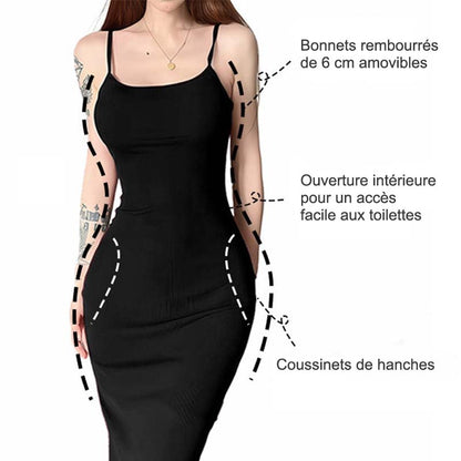 Robe Unie Ajustée à Bretelles Spaghetti