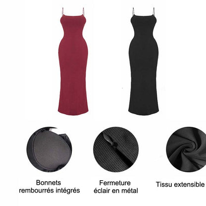 Robe Unie Ajustée à Bretelles Spaghetti