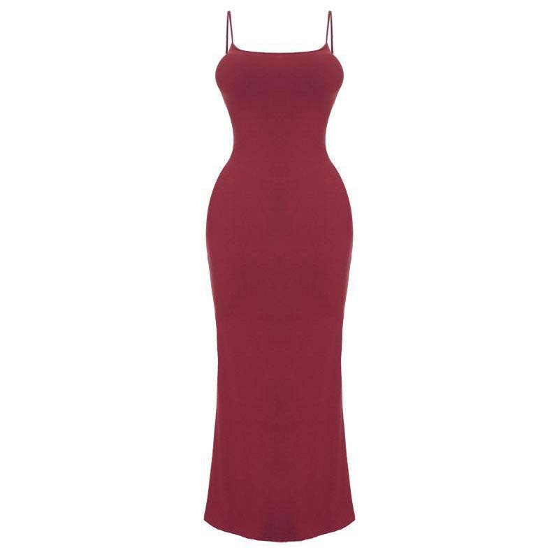 Robe Unie Ajustée à Bretelles Spaghetti