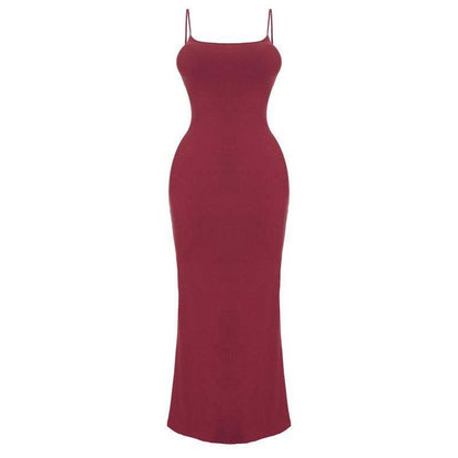 Robe Unie Ajustée à Bretelles Spaghetti