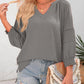💥Promoção especial do último dia: 49% de desconto👚Camisolas casuais de manga 3/4 em forma de lanterna com decote em V para mulher; blusa folgada plissada com recortes