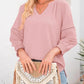 💥Promoção especial do último dia: 49% de desconto👚Camisolas casuais de manga 3/4 em forma de lanterna com decote em V para mulher; blusa folgada plissada com recortes