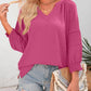 💥Promoção especial do último dia: 49% de desconto👚Camisolas casuais de manga 3/4 em forma de lanterna com decote em V para mulher; blusa folgada plissada com recortes