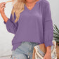 💥Promoção especial do último dia: 49% de desconto👚Camisolas casuais de manga 3/4 em forma de lanterna com decote em V para mulher; blusa folgada plissada com recortes