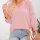 💥Promoção especial do último dia: 49% de desconto👚Camisolas casuais de manga 3/4 em forma de lanterna com decote em V para mulher; blusa folgada plissada com recortes