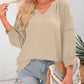 💥Promoção especial do último dia: 49% de desconto👚Camisolas casuais de manga 3/4 em forma de lanterna com decote em V para mulher; blusa folgada plissada com recortes