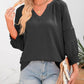 💥Promoção especial do último dia: 49% de desconto👚Camisolas casuais de manga 3/4 em forma de lanterna com decote em V para mulher; blusa folgada plissada com recortes