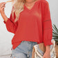 💥Promoção especial do último dia: 49% de desconto👚Camisolas casuais de manga 3/4 em forma de lanterna com decote em V para mulher; blusa folgada plissada com recortes