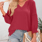 💥Promoção especial do último dia: 49% de desconto👚Camisolas casuais de manga 3/4 em forma de lanterna com decote em V para mulher; blusa folgada plissada com recortes