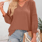 💥Promoção especial do último dia: 49% de desconto👚Camisolas casuais de manga 3/4 em forma de lanterna com decote em V para mulher; blusa folgada plissada com recortes