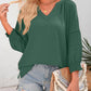 💥Promoção especial do último dia: 49% de desconto👚Camisolas casuais de manga 3/4 em forma de lanterna com decote em V para mulher; blusa folgada plissada com recortes