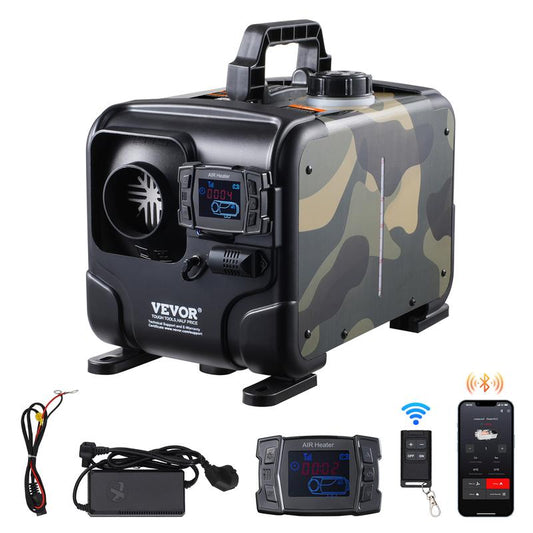 Aquecimento a diesel de 8 kW, aquecimento a ar a diesel tudo-em-um de 12 V/24 V, controlo por aplicação Bluetooth, comando remoto e ecrã, alarme de CO, aquecimento rápido
