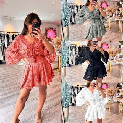 💕Promoção limitada: 50% de desconto💕Conjunto casual de renda com decote em V