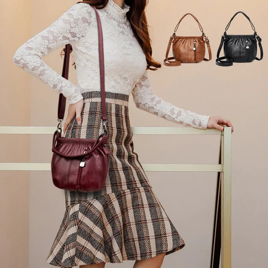 🔥Bolsa de ombro casual em couro macio com pregas