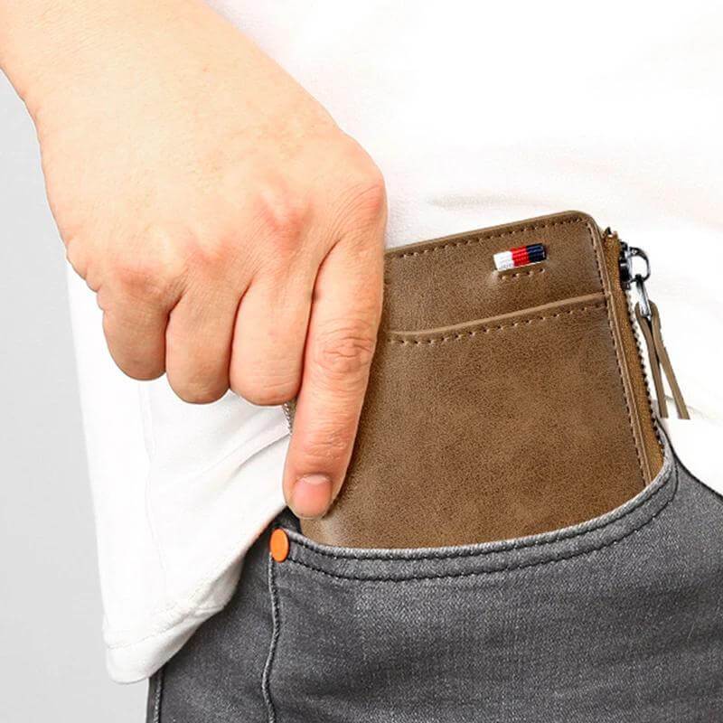 (🎁Vente chaude du Nouvel An 2024🎁) Portefeuille pour hommes avec fermeture éclair en cuir véritable (PROTÉGÉ RFID)✨