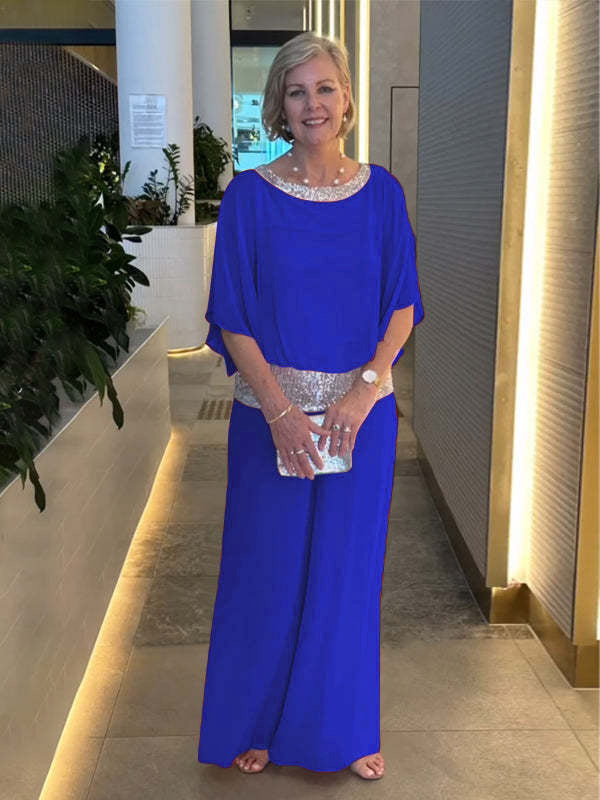 💞Vente chaude🔥Ensemble deux pièces color block élégant et brillant à col rond【Achetez-en 2, livraison gratuite】