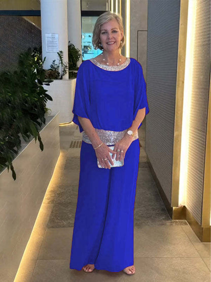 💞Vente chaude🔥Ensemble deux pièces color block élégant et brillant à col rond【Achetez-en 2, livraison gratuite】