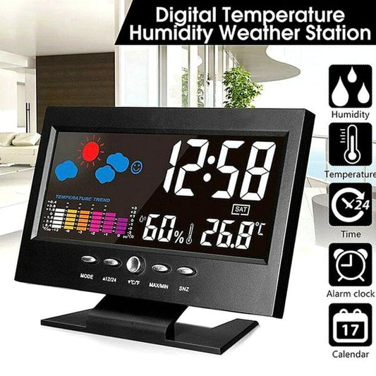 🌡️ ✨ Estação meteorológica digital LED - Monitor de temperatura e humidade com previsão meteorológica e despertador de mesa 📊⏰