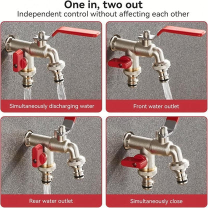 🔥 PROMOÇÃO RELÂMPAGO: 50% DE DESCONTO! ⚙️ Torneira de jardim universal em aço inoxidável com duas saídas – Válvulas independentes, resistente e fácil de instalar 🚰