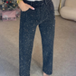 ✨ 50% DE DESCONTO! 💎 Jeans com strass – perna reta e ajuste elástico, detalhes embelezados para um visual chique, versátil para o estilo do dia à noite 🌟👖