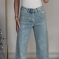 ✨ 50% DE DESCONTO! 💎 Jeans com strass – perna reta e ajuste elástico, detalhes embelezados para um visual chique, versátil para o estilo do dia à noite 🌟👖