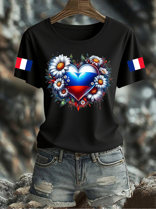 T-shirt imprimé drapeau français pour femme