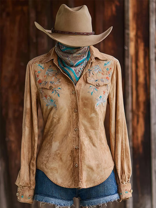 Chemise à manches longues Retro Western Femme