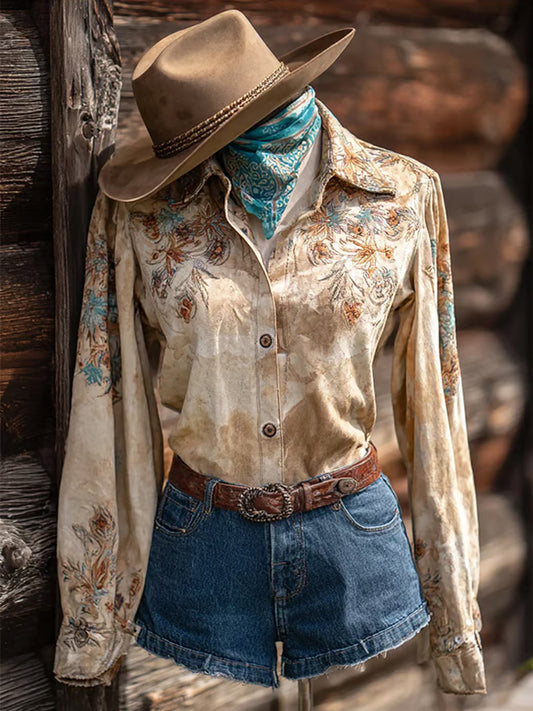 Chemise décontractée à imprimé rétro western pour femmes