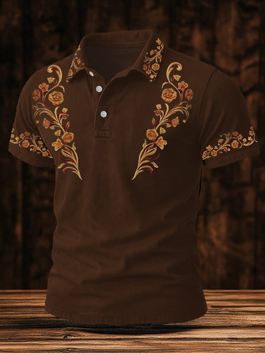 Haut décontracté rétro imprimé floral western pour hommes