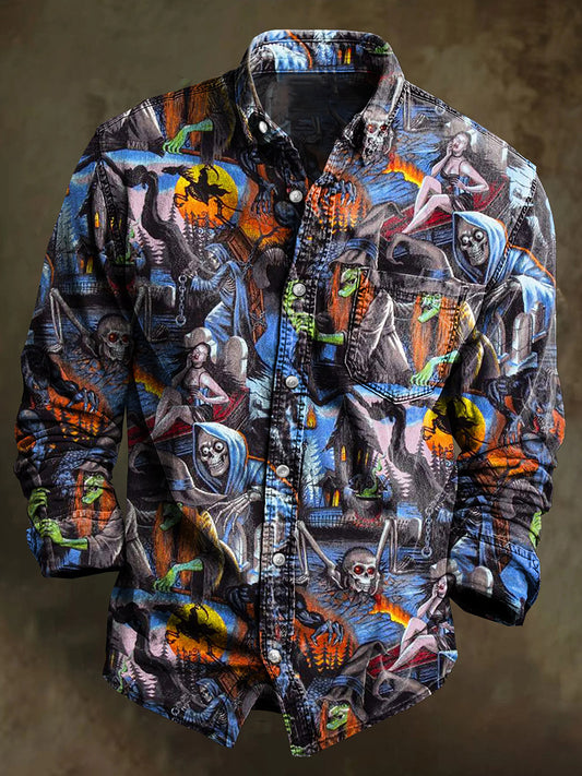 Graffiti Art Print Casual Chemise à manches longues pour hommes