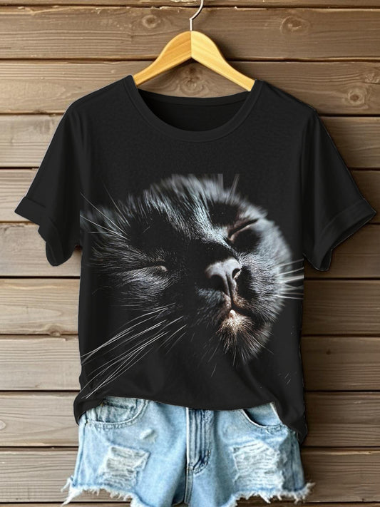 T-shirt à manches courtes Funny Cute Cat pour femmes