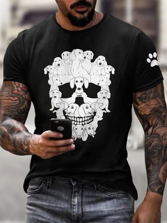 T-shirt Skeleton Dog Print Homme