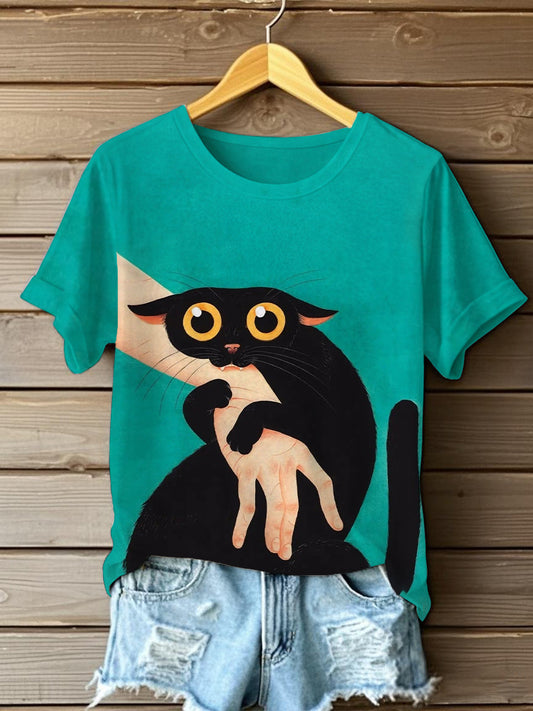 T-shirt drôle de chat à manches courtes pour femmes