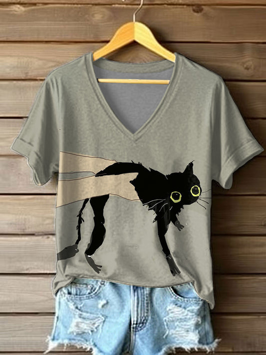 T-shirt à manches courtes Funny Cute Cat pour femmes