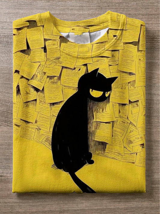 T-shirt Weird Cat à col rond à manches courtes Femme