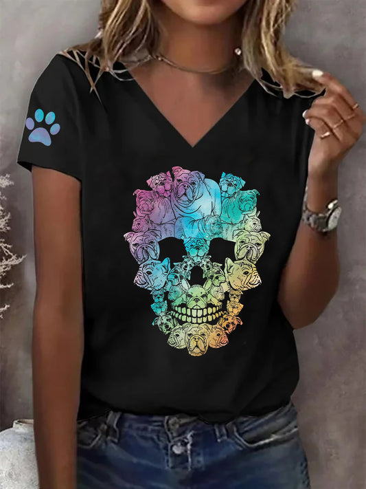 T-shirt Skeleton Dog Print Femme